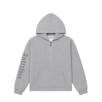 Boxy Fit Half-Zip Hoodie - Heather Grey