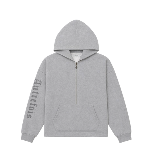 Boxy Fit Half-Zip Hoodie - Heather Grey